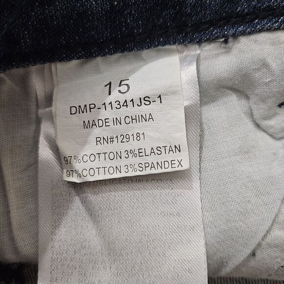 Machine Nouvelle Mode Jeans Size 15 Stretch Straight Leg Blue Distress Bling Y2K - Picture 4 of 12